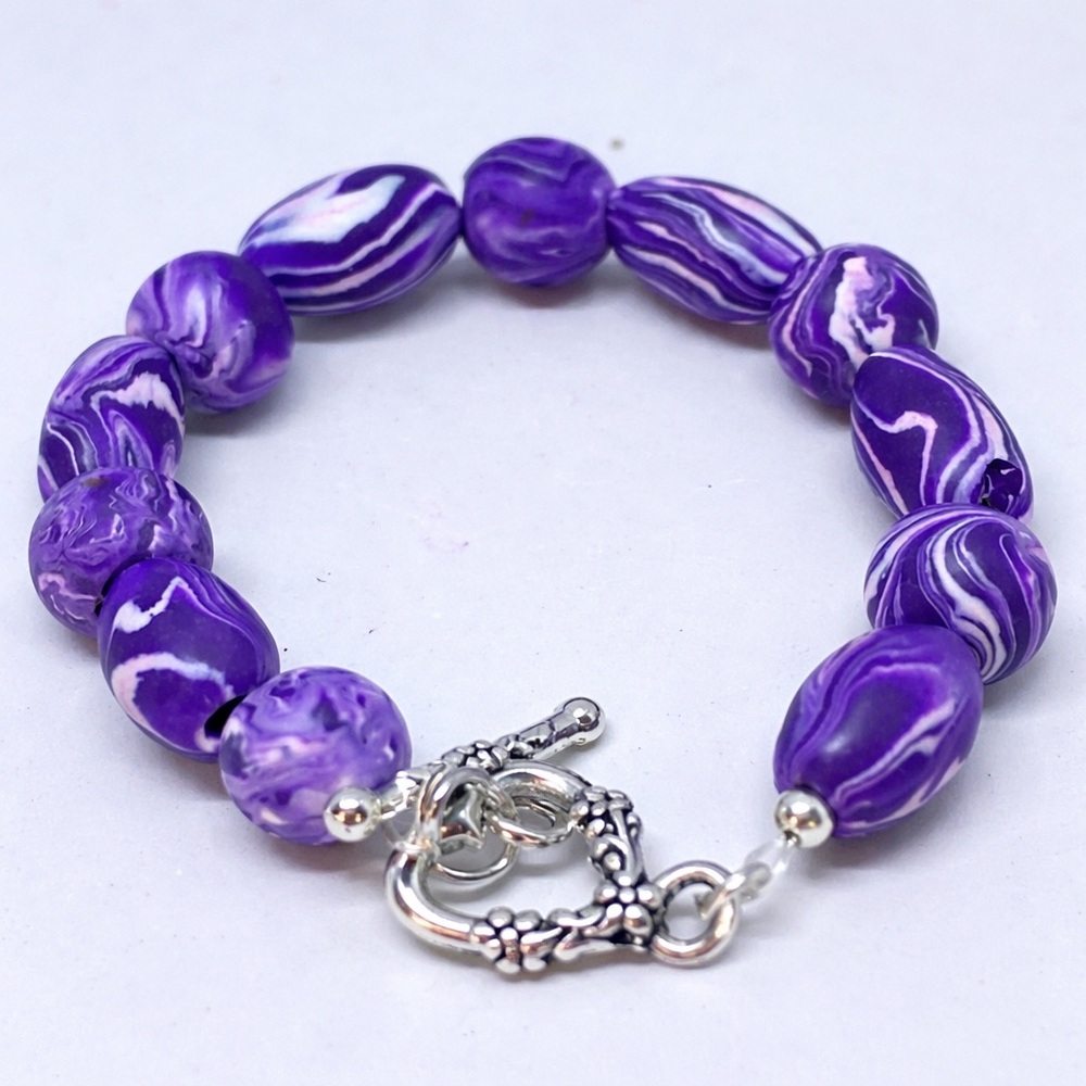 Unique Handmade Polymer Clay Bead Bracelet - Picture 6 of 14